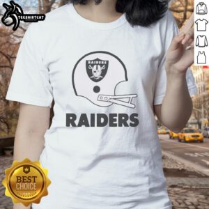 Hot Las Vegas Raiders football logo on a big helmet featured on a stylish ladies' tee for fans.