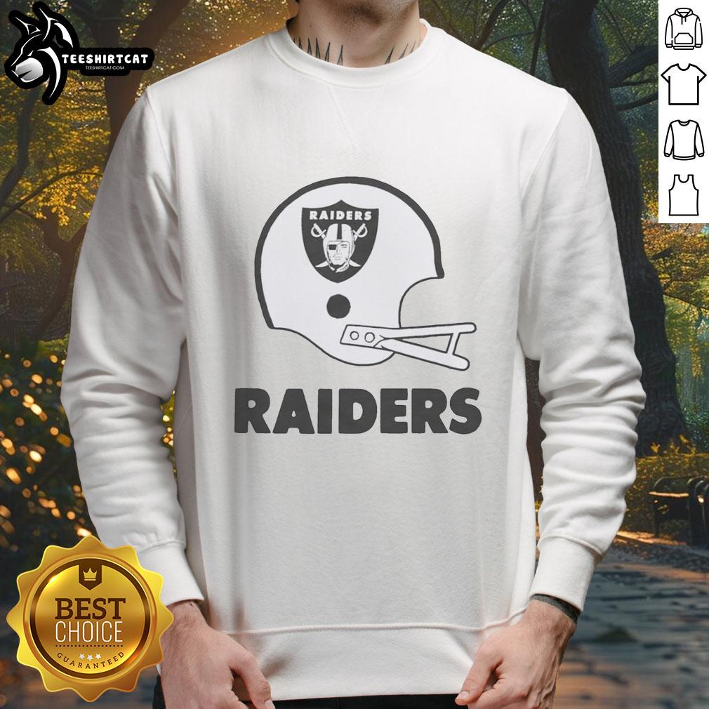 Hot Las Vegas Raiders football logo displayed on a big helmet sweatshirt for fans and sports enthusiasts.