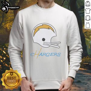 Hot Los Angeles Chargers football logo on a stylish big helmet sweatshirt, perfect for fans and game day attire.