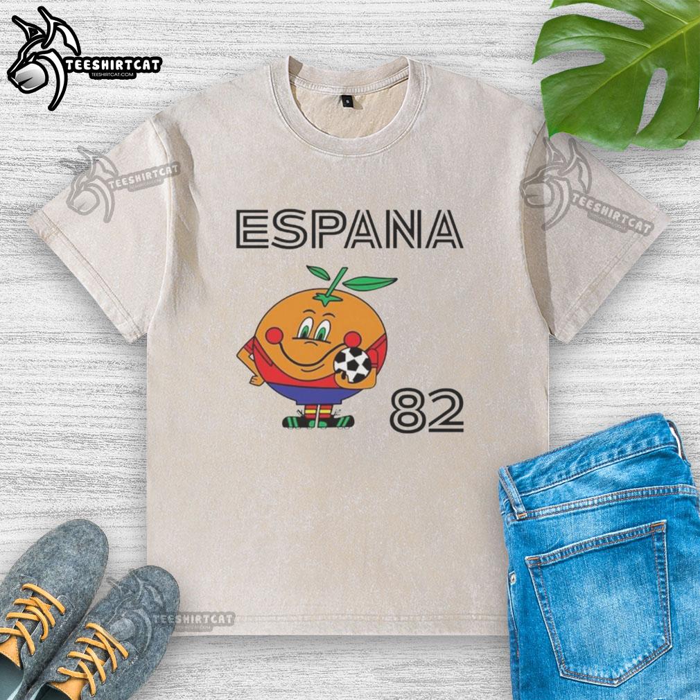 Hot Spain 82 Naranjit FIFA World Cup 1982 mascot washed t-shirt featuring vibrant design and retro style.