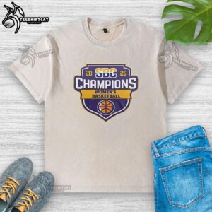 Alt Text: Hot Sun Belt Conference NCAA Women's Basketball Champions 2026 logo on a washed t-shirt for fans and supporters.