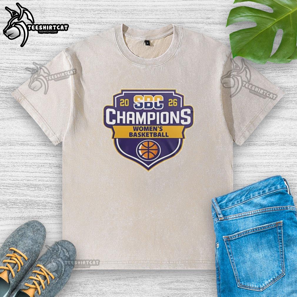 Alt Text: Hot Sun Belt Conference NCAA Women's Basketball Champions 2026 logo on a washed t-shirt for fans and supporters.