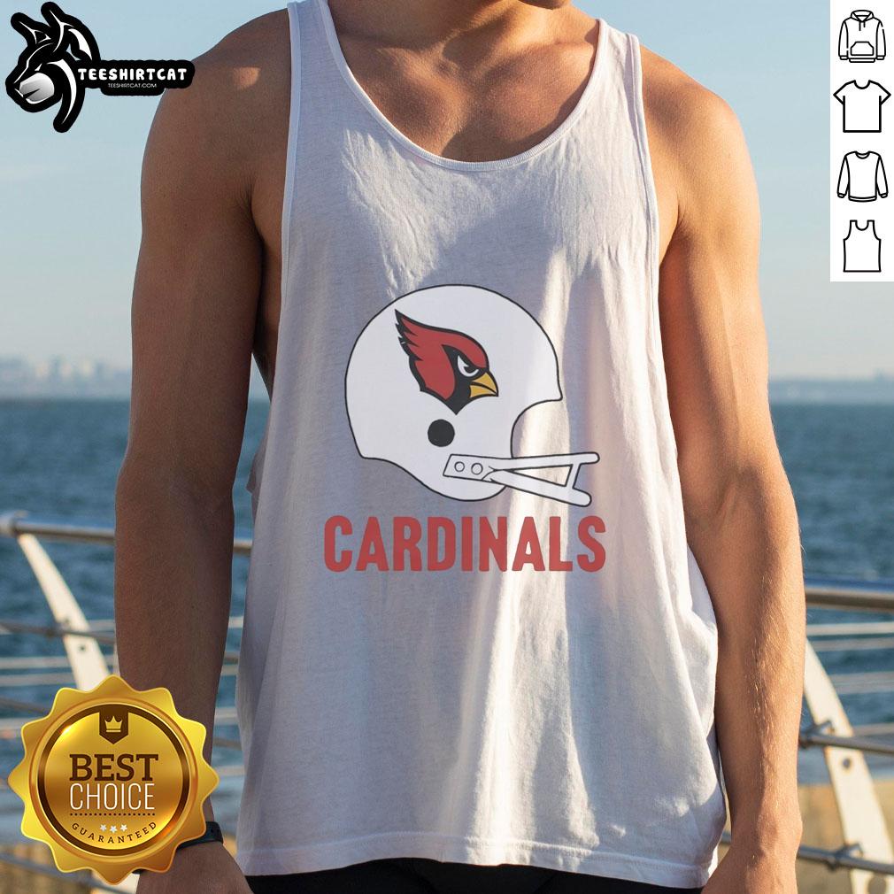 Alt Text: Stylish tank top featuring a bold Arizona Cardinals football logo on a large helmet design. Perfect for fans!