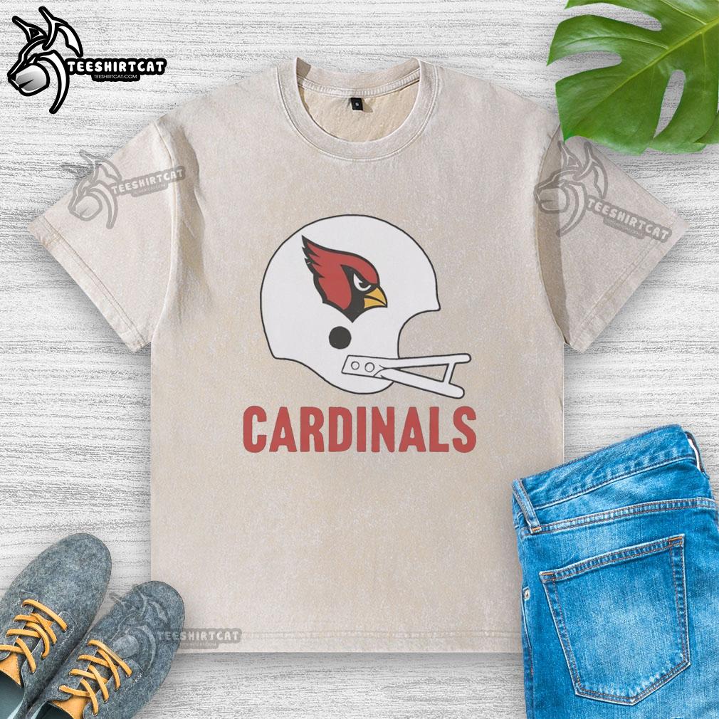 Alt Text: Nice Arizona Cardinals football logo featured on a big helmet washed t-shirt, perfect for fans and casual wear.