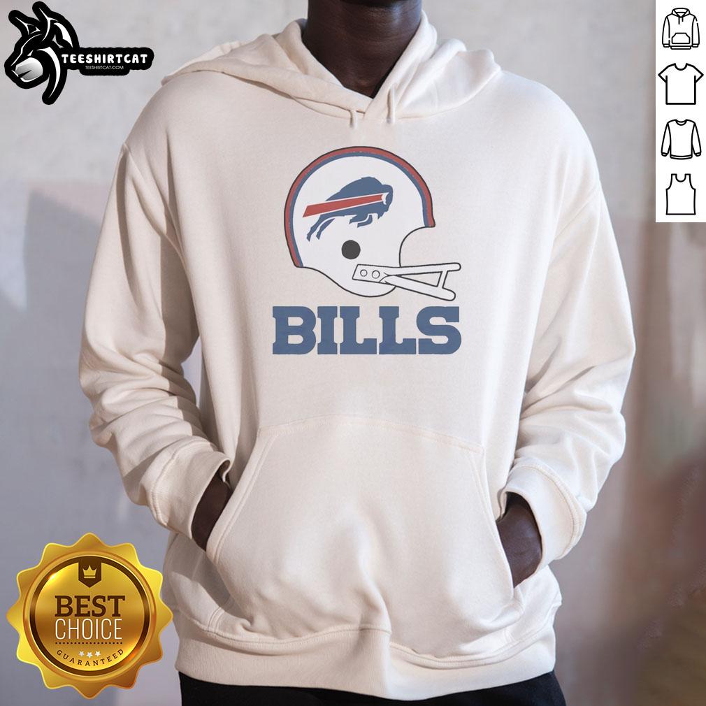 Alt Text: Stylish Buffalo Bills football logo on a large helmet hoodie, perfect for fans showing team spirit and support.