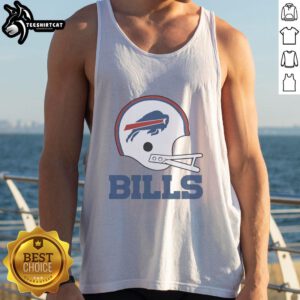 Alt Text: Buffalo Bills football logo featured on a stylish big helmet tank top design for fans.