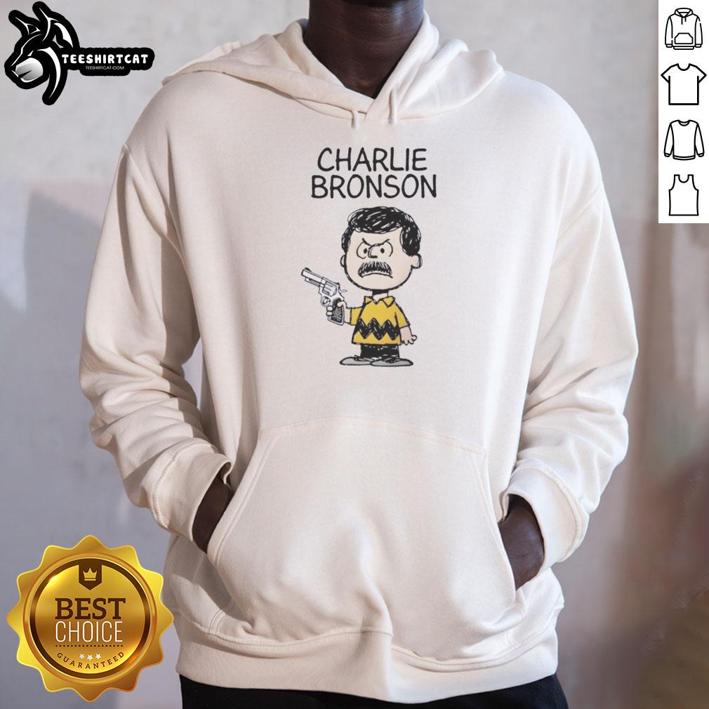 Stylish hoodie featuring a mashup design of Charlie Bronson in an action movie theme, perfect for film fans.