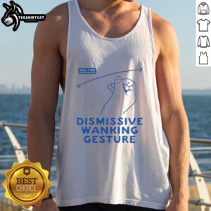 Model wearing a Nice Dismissive Wanking Gesture Tank Top, showcasing a playful design and casual style for summer outfits.