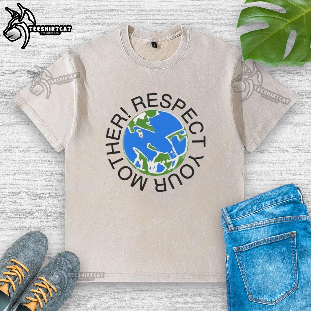 Nice Respect Your Mother washed t-shirt displayed on a hanger with a trendy design, perfect for casual wear.