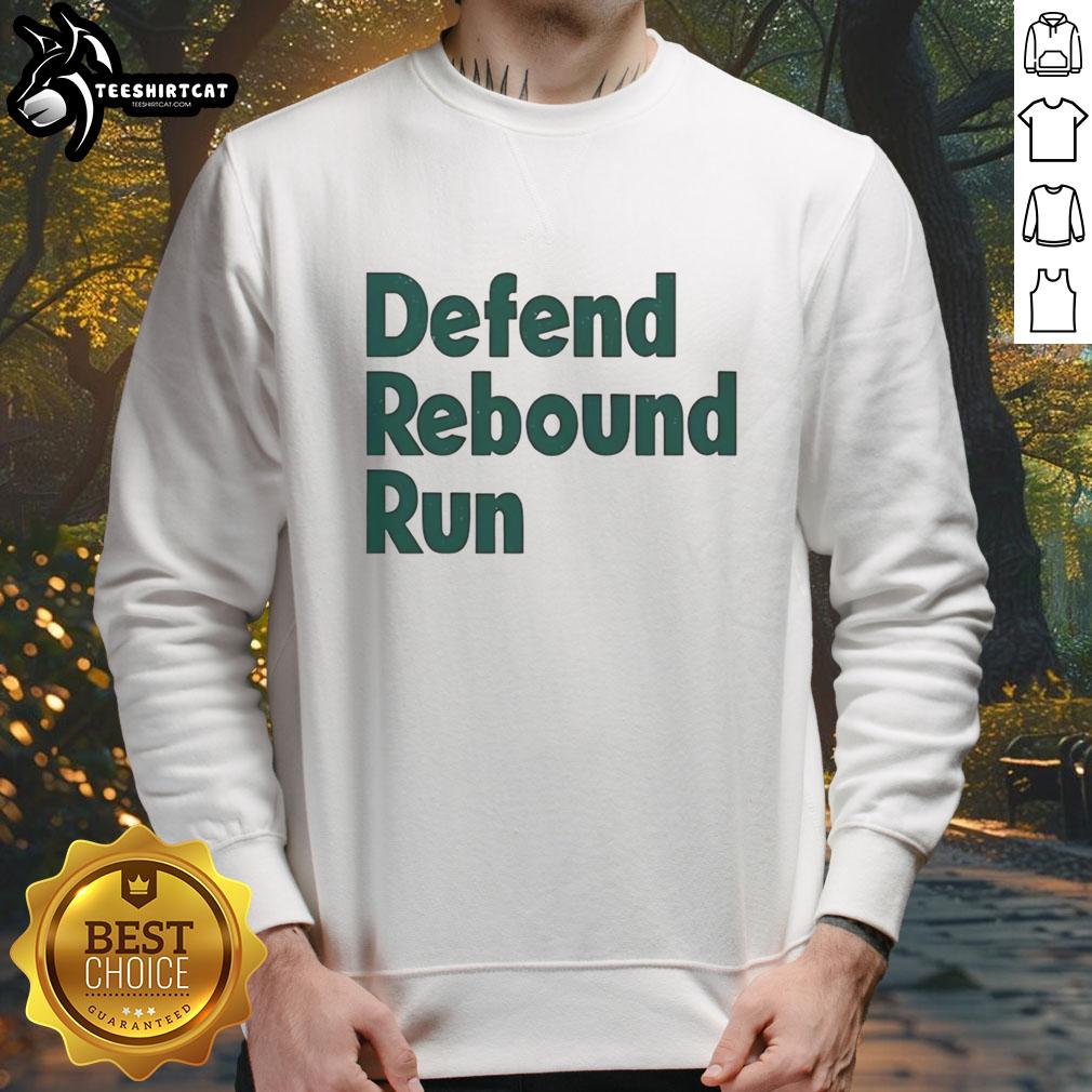 Official Defend Rebound Run Sweatshirt in navy blue, featuring a sporty design perfect for workouts and casual wear.