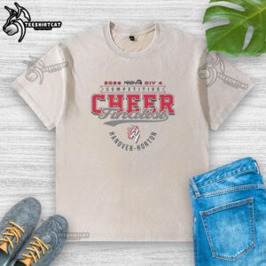 Alt Text: Official Hanover Horton Comets 2026 MHSAA Cheer Division 4 Finalist washed t-shirt showcasing team pride.