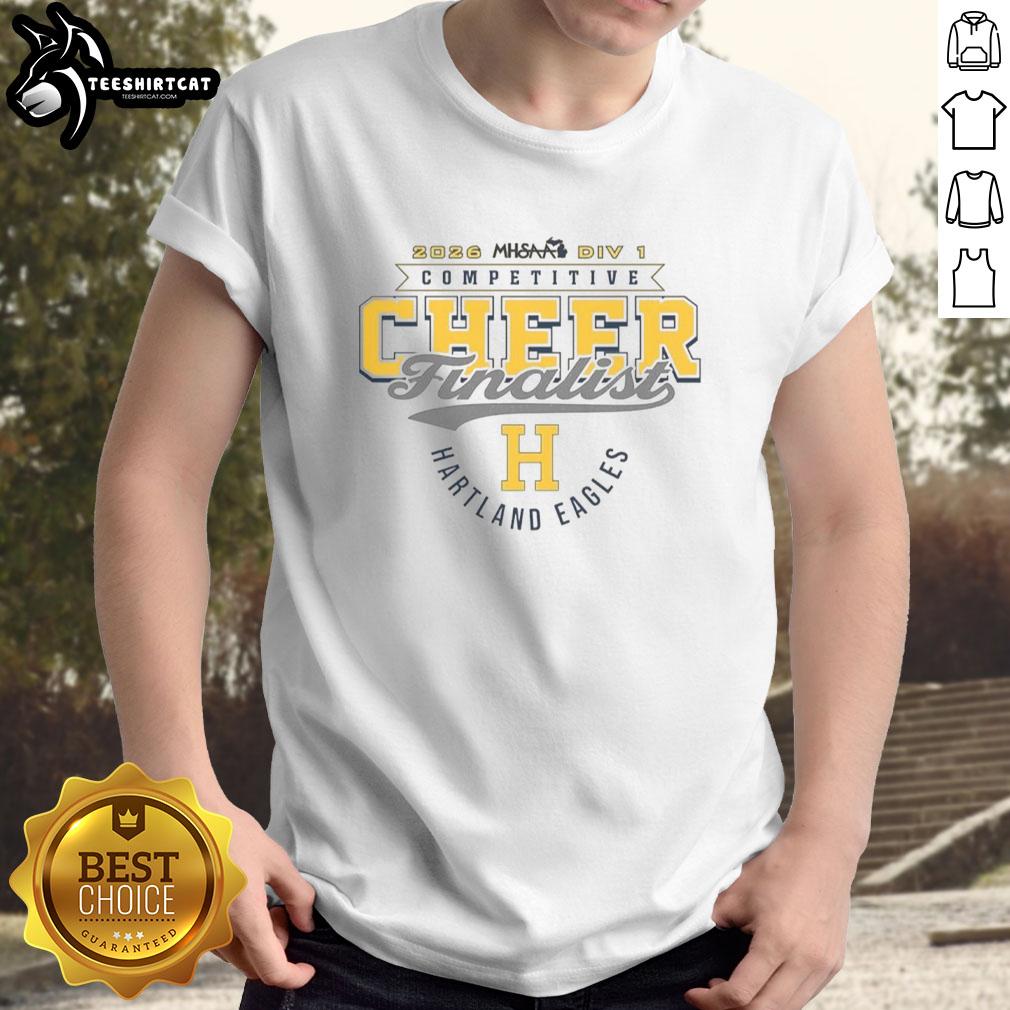 Alt Text: Official Hartland Eagles 2026 MHSAA Cheer Division 1 Finalist T-Shirt featuring team logo and vibrant design.