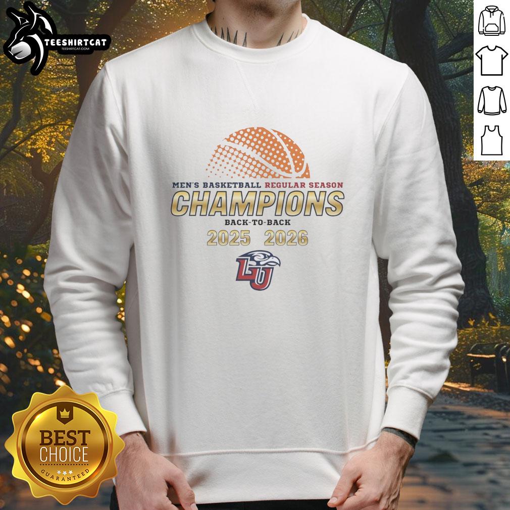 Official Liberty Flames Men's Basketball Regular Season Champions sweatshirt, celebrating back-to-back victories 2025-2026.
