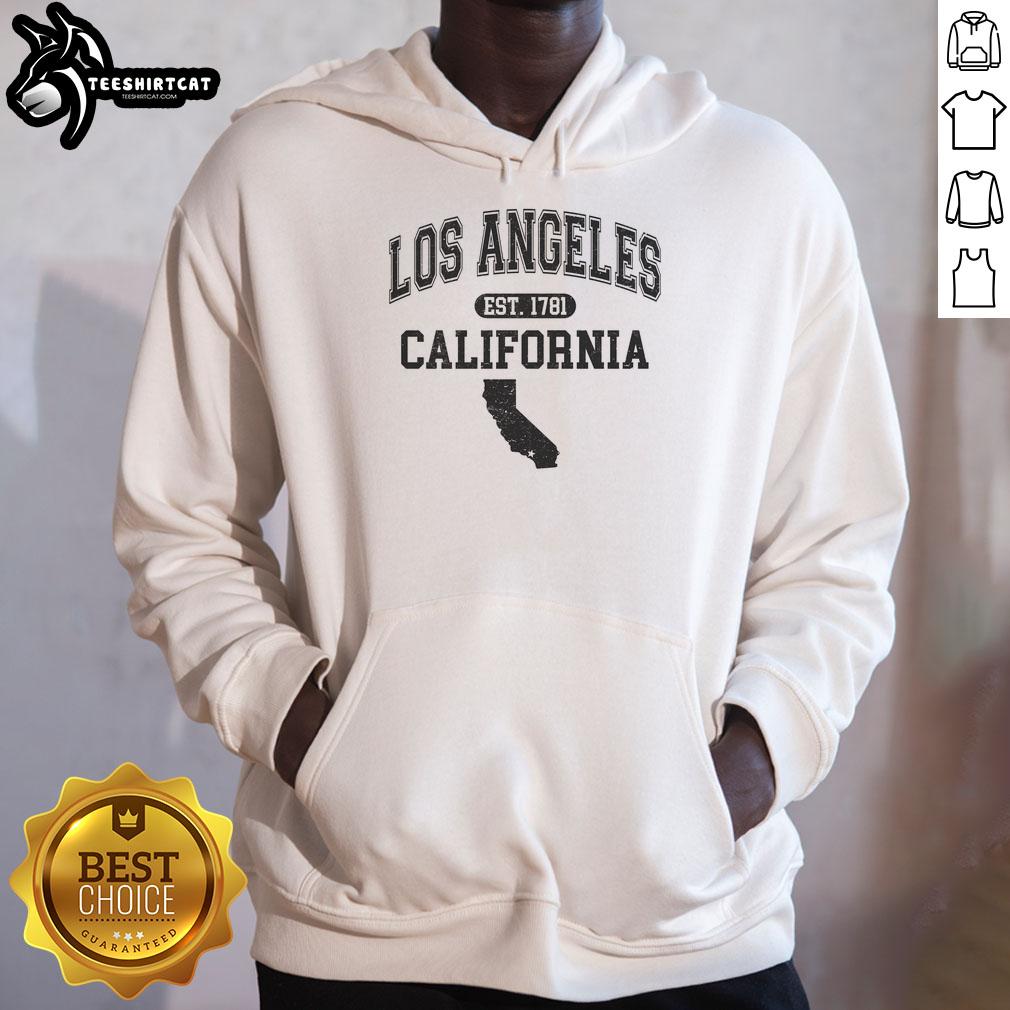 Official Los Angeles California Est 1781 Varsity Hoodie featuring stylish design and vibrant colors for urban fashion.