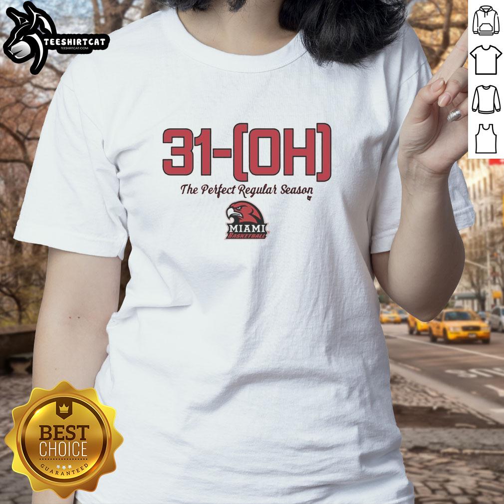 Official Miami OH Basketball The Perfect Season ladies tee in red, featuring team logo and stylish design.