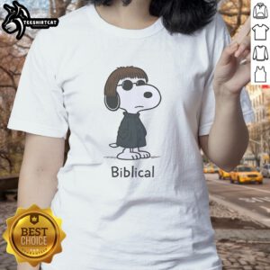 Official Oasis Snoopy Biblical Ladies Tee featuring a stylish design with Snoopy and biblical elements for trendy women.