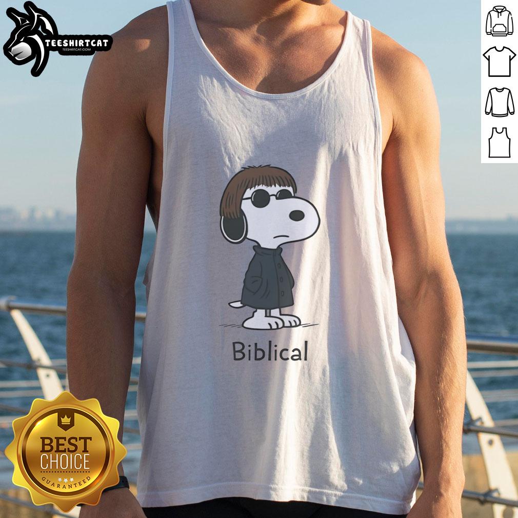 Official Oasis Snoopy Biblical Tank Top featuring vibrant graphics and a stylish design for casual wear.
