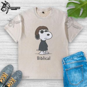 Official Oasis Snoopy Biblical Washed T-Shirt featuring a vintage design and soft fabric, perfect for casual wear.