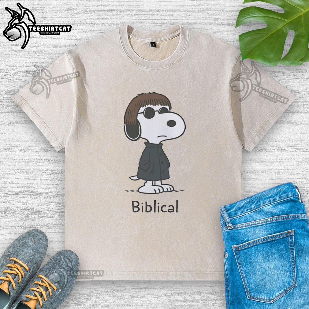 Official Oasis Snoopy Biblical Washed T-Shirt featuring a vintage design and soft fabric, perfect for casual wear.