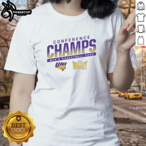 Alt Text: Official Uni Men's Basketball Conference Championship 2026 Ladies Tee showcasing team spirit and stylish design.