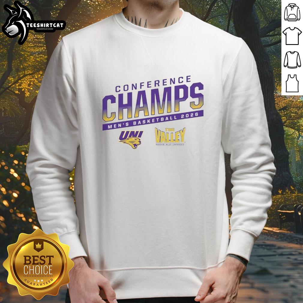 Official Uni Men's Basketball Conference Championship 2026 Sweatshirt in navy blue, showcasing team pride and style.