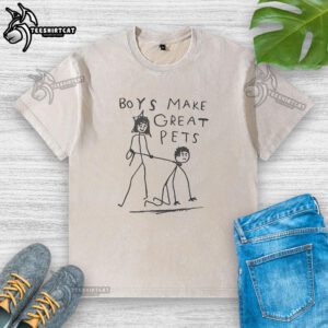 Original boy-like dog meme on a washed t-shirt, showcasing why boys make great pets with playful design.