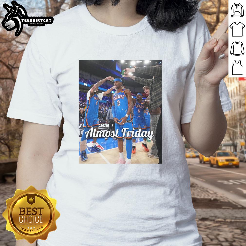 Original Shai Gilgeous-Alexander Oklahoma City Thunder Almost Friday Postgame Ladies Tee featuring vibrant team colors.