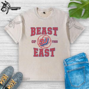 Alt Text: Vintage washed St. Johns Basketball Beast of the East t-shirt featuring a classic design and vibrant colors.
