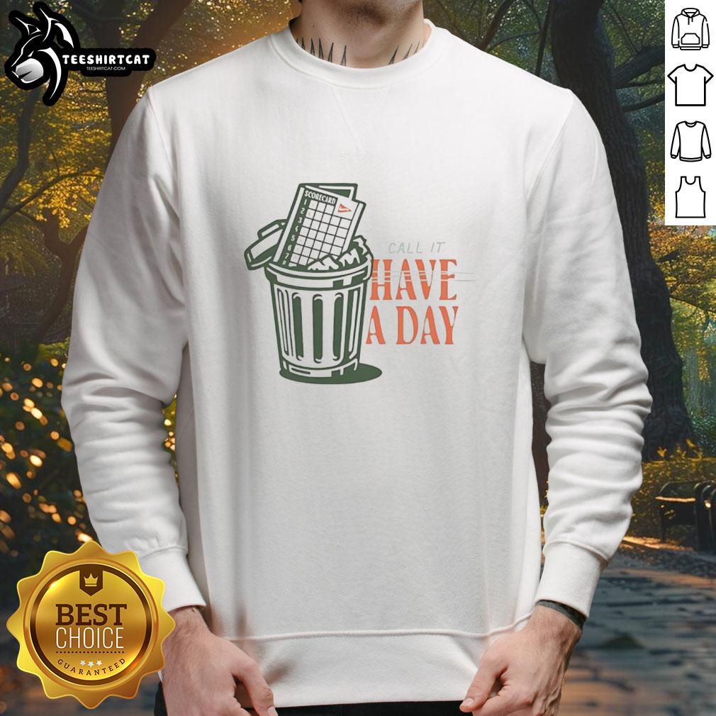 Alt Text: Original Call It A Day Scorecard sweatshirt in trash, showcasing unique design and stylish streetwear aesthetic.