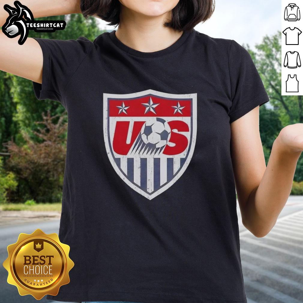 Original U.S. Soccer Retro Emblem Logo Ladies Tee showcasing vintage design for soccer fans.