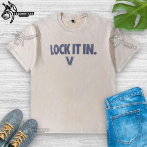 Original Villanova Wildcats 2026 Lock It In Washed T-Shirt featuring a vintage design in navy blue, perfect for fans.