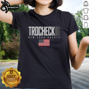 Original Vincent Trocheck New York Rangers USA Flag Elite Ladies Tee showcasing team spirit and style.