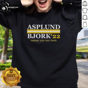 Premium Asplund Bjork sweatshirt featuring '22 Names You Can Trust' design, perfect for casual and stylish wear.
