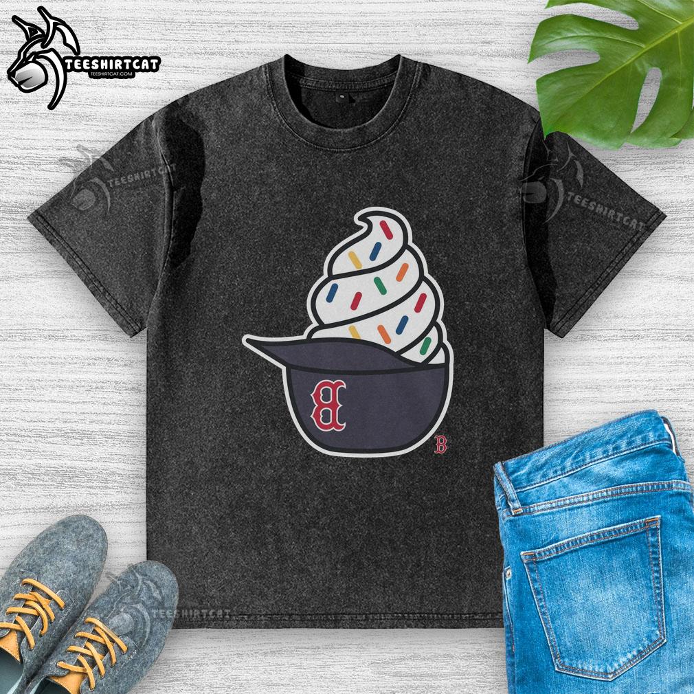 Alt Text: Premium Boston Red Sox ice cream washed t-shirt featuring a vintage design and soft fabric for ultimate comfort.
