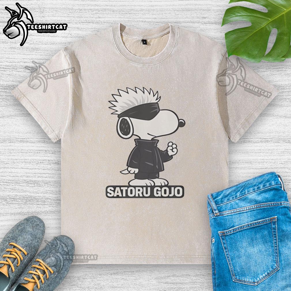 Alt Text: Premium Gojo Satoru Style Snoopy Washed T-Shirt featuring a unique design, perfect for anime and Snoopy fans.