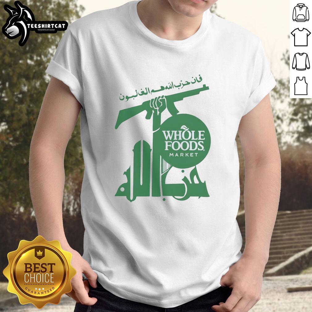 Premium Hezbollah Whole Foods Market T-Shirt featuring a stylish design, perfect for casual wear and food enthusiasts.