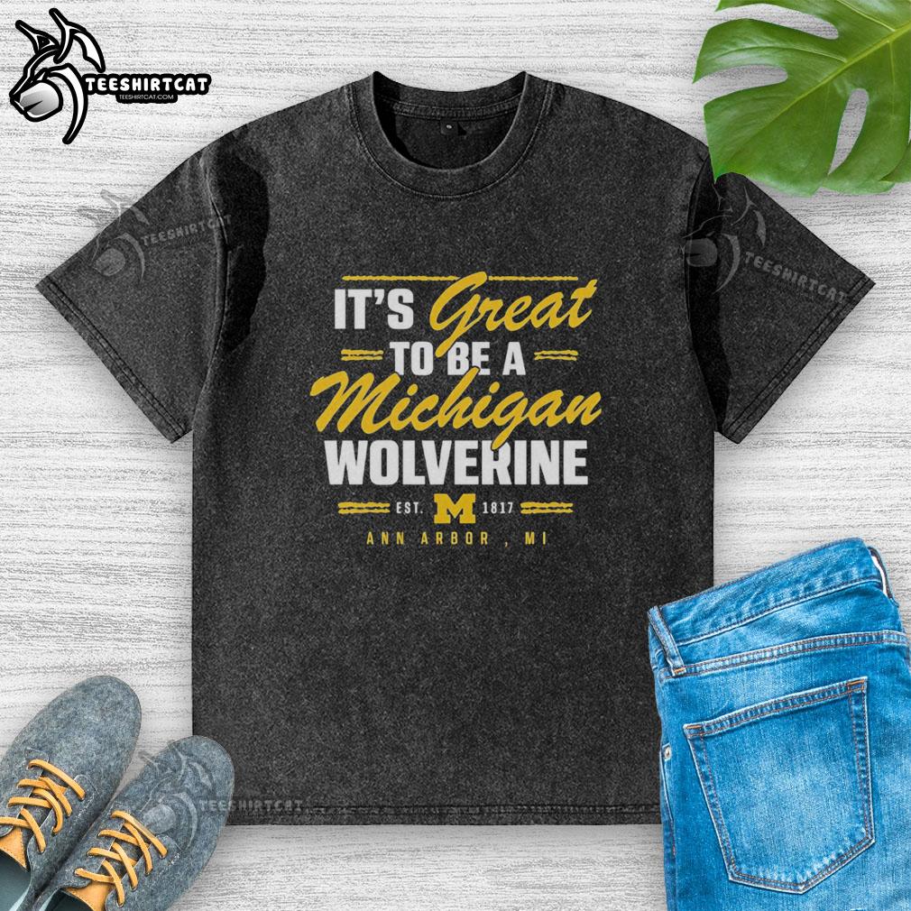 Premium Michigan Wolverines washed t-shirt, celebrating Ann Arbor, MI, est. 1817, perfect for fans and alumni.