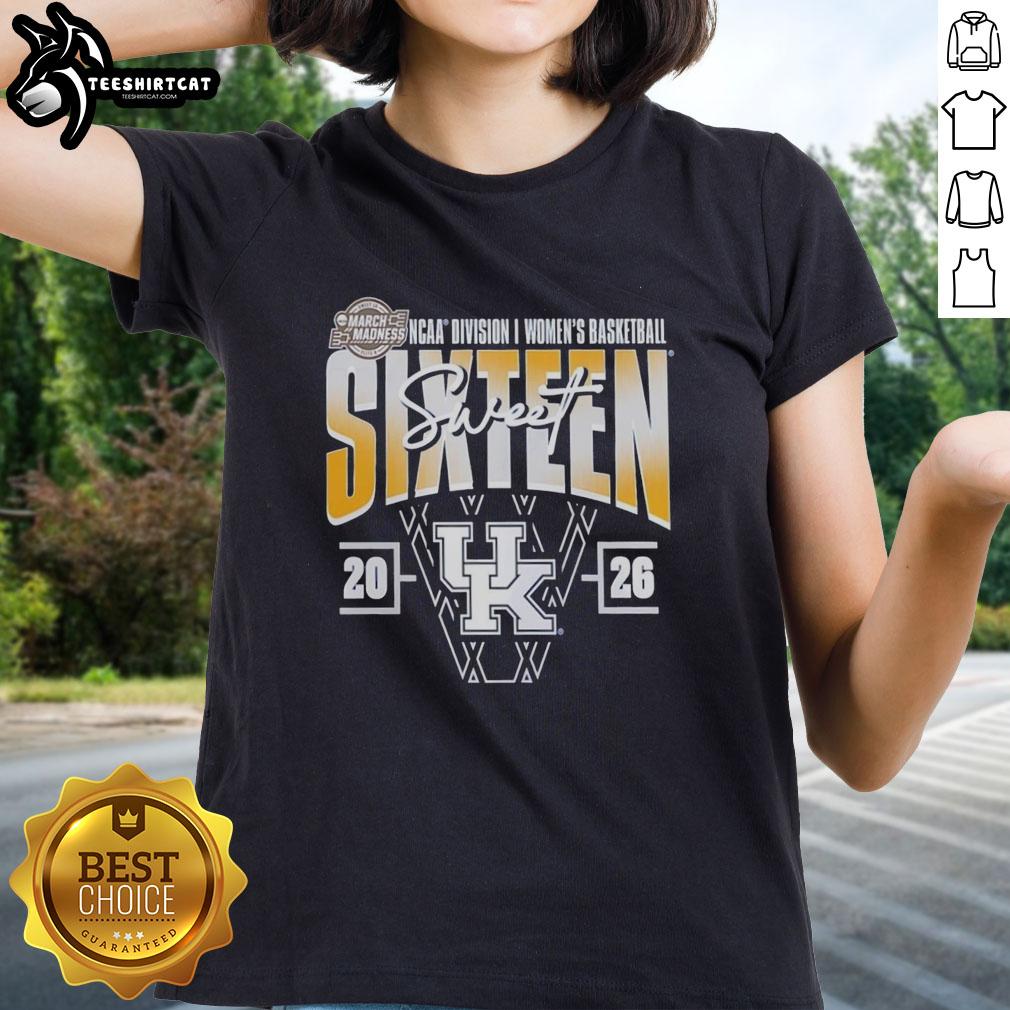 Alt Text: Premium Kentucky Wildcats 2026 Sweet 16 NCAA Women's Basketball Tournament ladies tee showcasing team spirit.