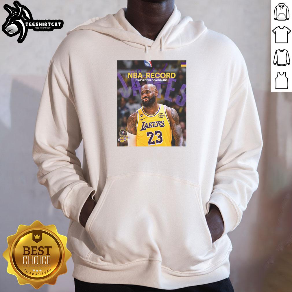 Premium King James hoodie featuring LeBron James with 15,838 field goals, celebrating NBA history.
