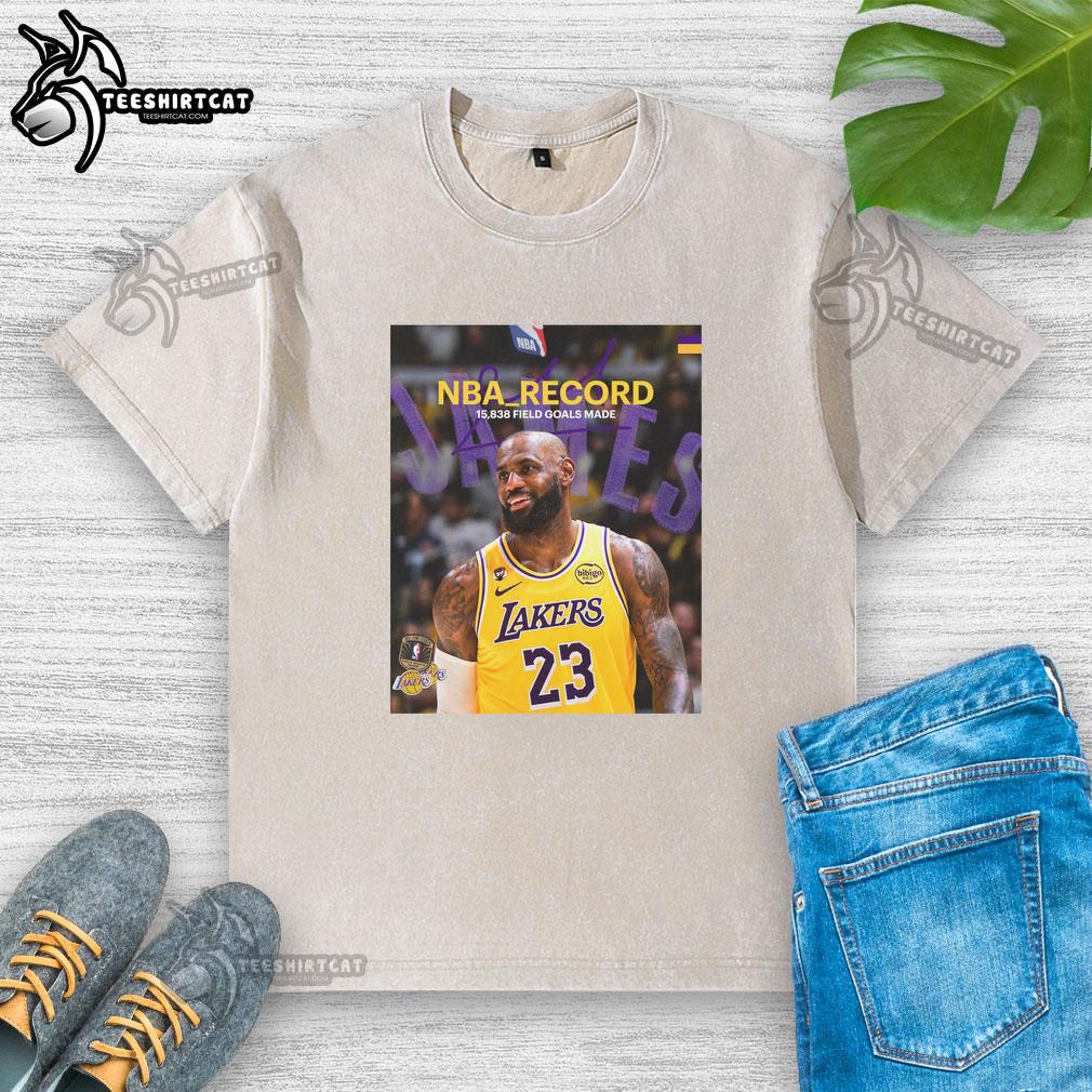 Premium King James LeBron James T-shirt featuring NBA history record of 15,838 field goals made poster design.