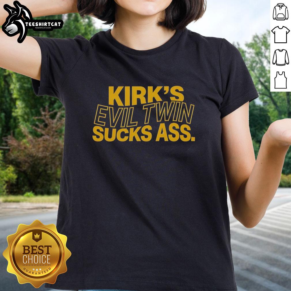 Premium Kirks Evil Twin Sucks Ass Ladies Tee in vibrant colors, perfect for casual wear and fun graphic tee lovers.