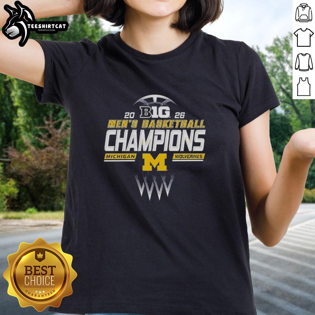 Premium Michigan Wolverines 2026 Big Ten Men's Basketball Champions Ladies Tee, featuring team colors and logo.