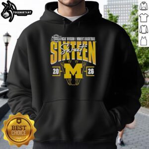 Alt Text: Premium Michigan Wolverines 2026 NCAA Women's Basketball Tournament March Madness Sweet 16 hoodie in navy blue.