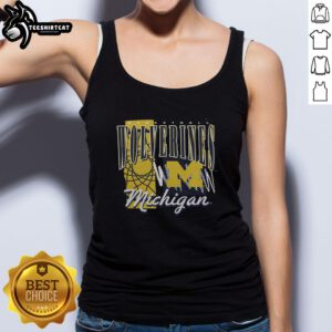 Alt Text: Premium Michigan Wolverines basketball graphic tank top featuring team colors and logo, perfect for fans.