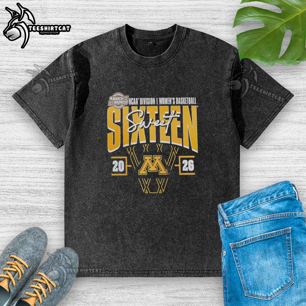 Premium Minnesota Golden Gophers 2026 NCAA Women's Basketball Tournament Sweet 16 washed t-shirt, featuring team logo.