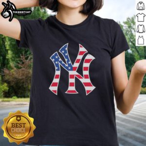Premium New York Yankees Military Appreciation red, white, and blue ladies tee featuring team logo and patriotic design.