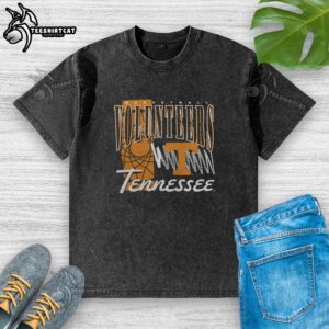 Premium Tennessee Volunteers basketball graphic washed t-shirt in orange, perfect for fans and casual wear.