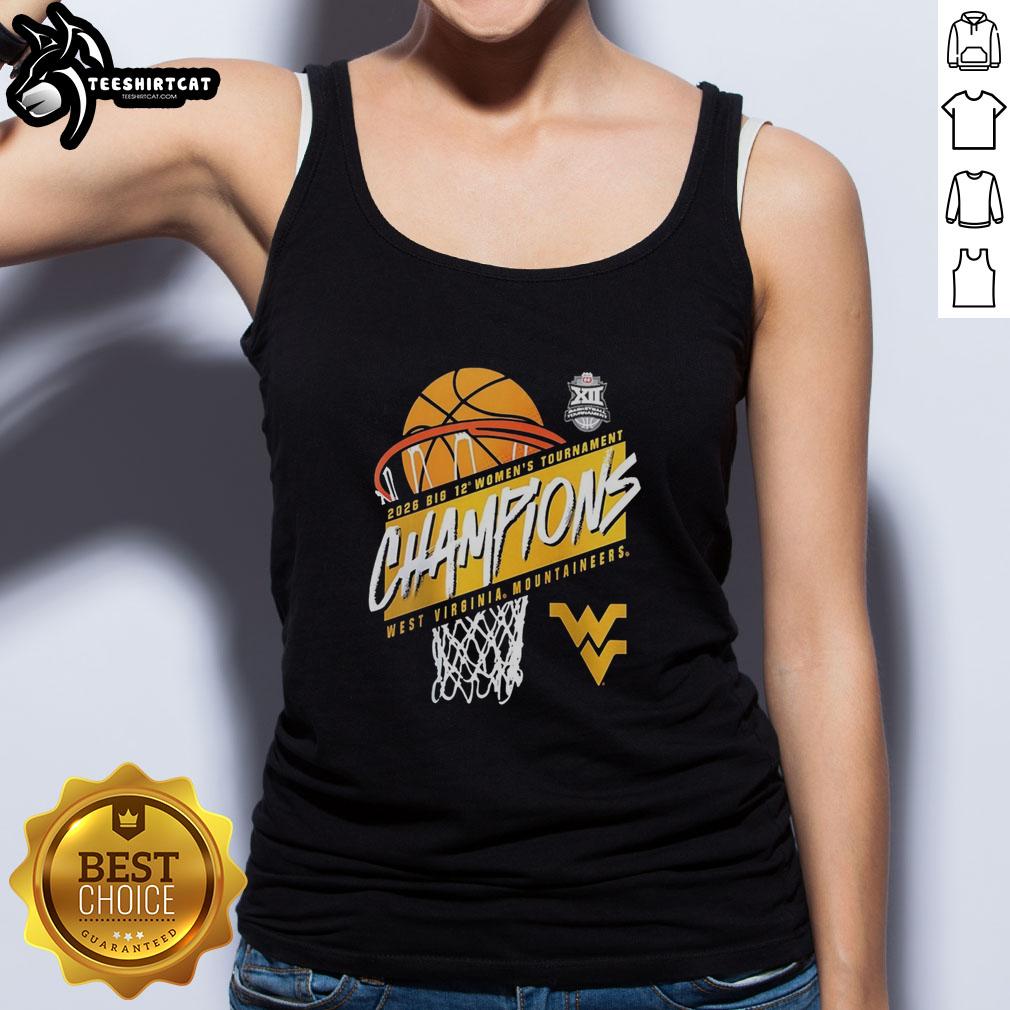 Alt Text: Premium West Virginia Mountaineers 2026 Big 12 Women's Basketball Tournament Champions tank top design.