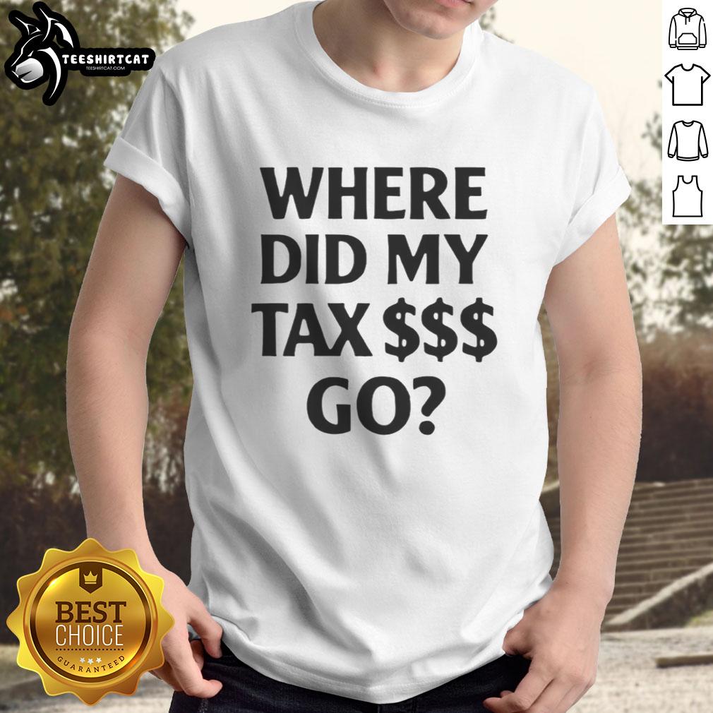 Alt Text: Premium Where Did My Tax $$$ Go T-Shirt showcasing a humorous design about taxes and financial awareness.