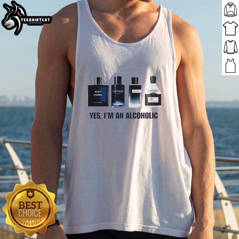 Alt Text: Premium Yes, I'm An Alcoholic perfume-themed men's tank top, perfect for casual wear and expressing personality.